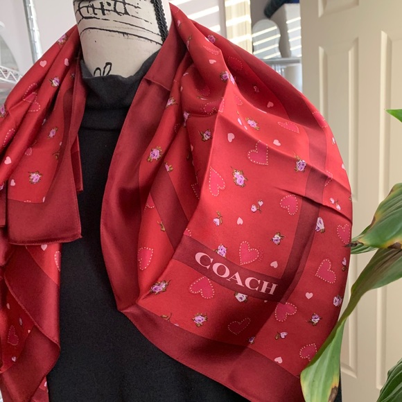 Coach 1941 Red Valentine Silk Scarf - NWT - Picture 5 of 8